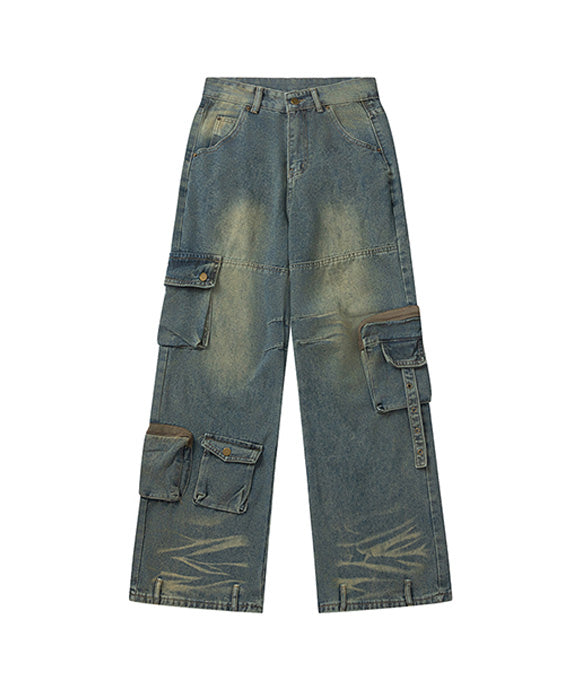 BAKYARDER Vintage Multi-Pocket Cargo Jeans