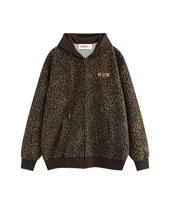 BAKYARDER Vintage Leopard Print Hooded Jacket