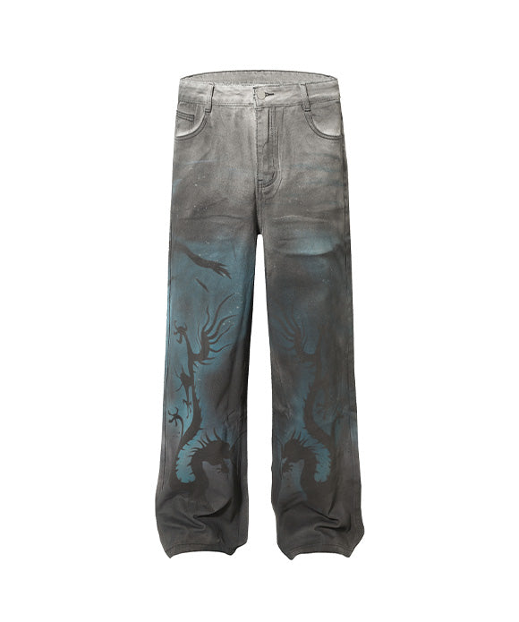 BAKYARDER Blue Graffiti Print Jeans