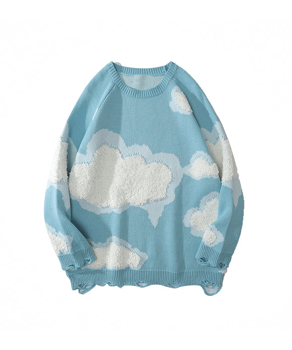 BAKYARDER Colorblock Embossed Cloud Pattern Sweater