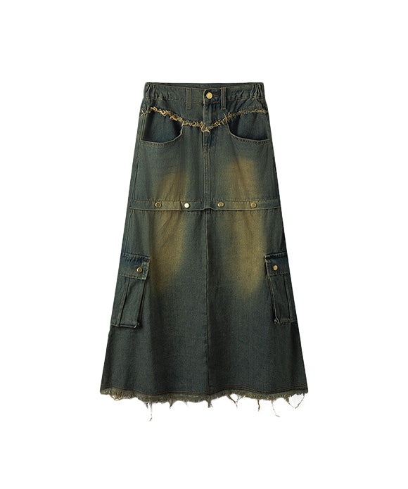 BAKYARDER Vintage Gradient Detachable Denim Skirt