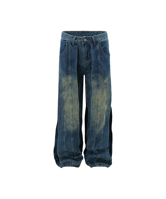 BAKYARDER Vintage Washed Patchwork Denim Pants