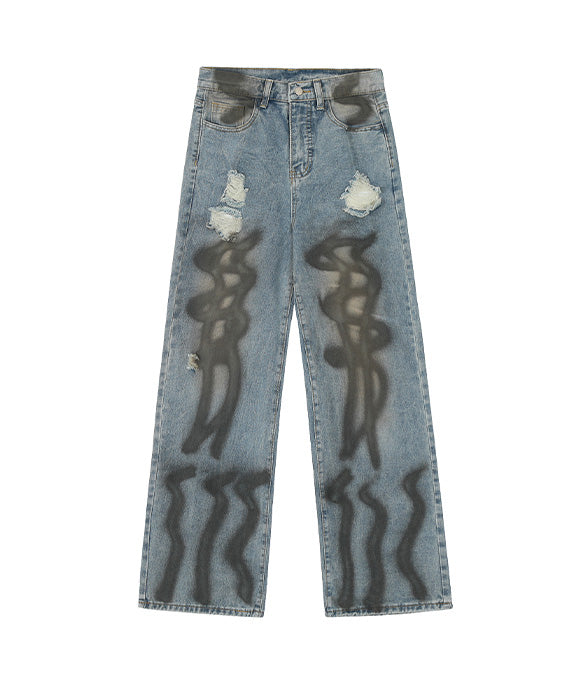 BAKYARDER Women's Graffiti Distressed Jeans