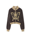 BAKYARDER Butterfly Contrast Zipper Cropped Women's Sweater