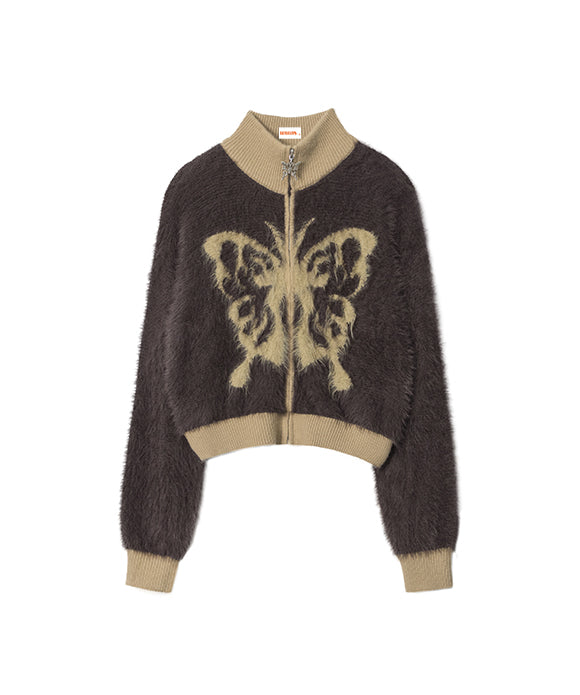 BAKYARDER Butterfly Contrast Zipper Cropped Women's Sweater