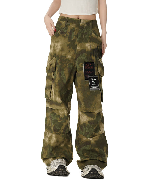 BAKYARDER Vintage Camo Tie-Dye Multi-Pocket Cargo Pants