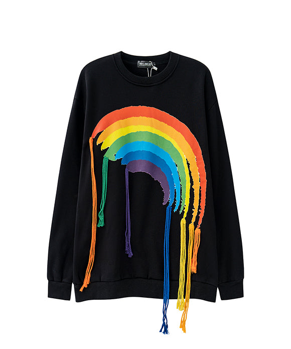 BAKYARDER Unisex Rainbow Graphic Fringe Sweatershirt