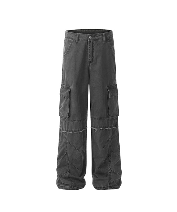 BAKYARDER Vintage Oversized Pocket Frayed Denim Cargo Pants