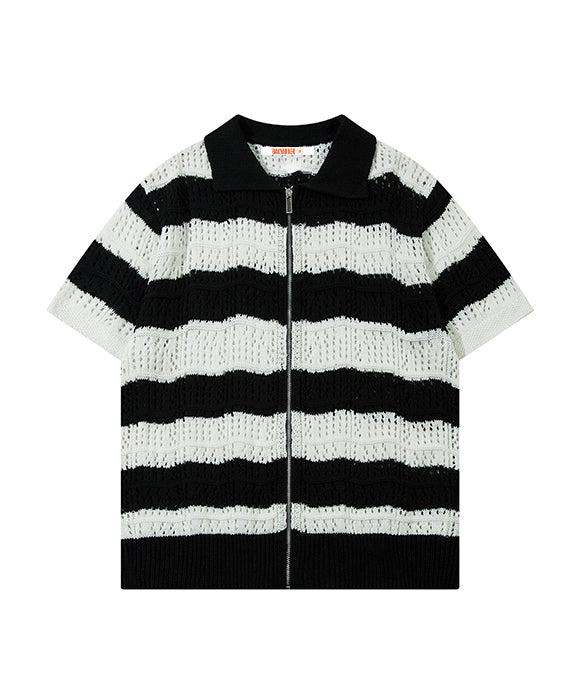 BAKYARDER Striped Knit Cardigan Tee