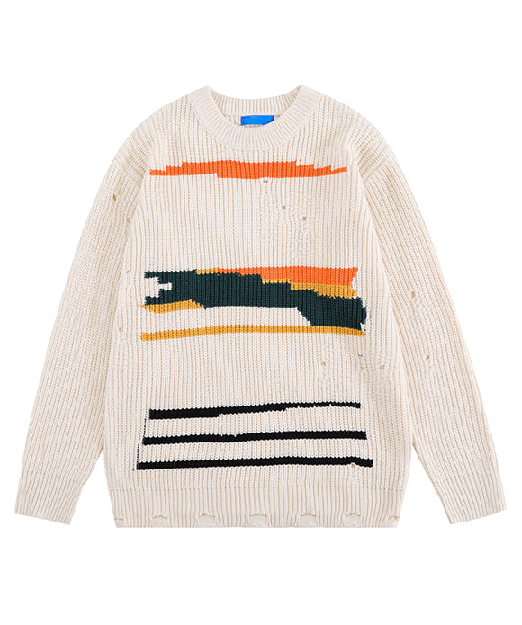 BAKYARDER Color-Blocked Distressed Sweater