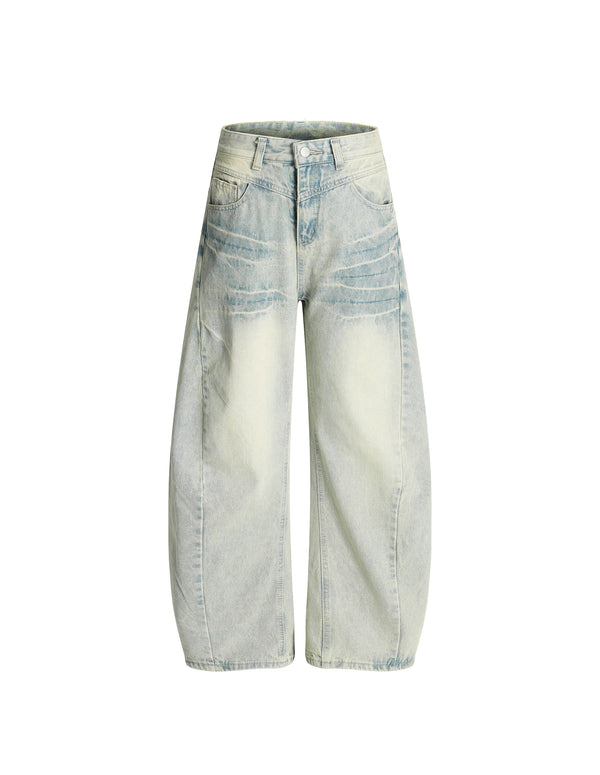 BAKYARDER Vintage Distressed Washed Cracked-Effect Barrel Jeans