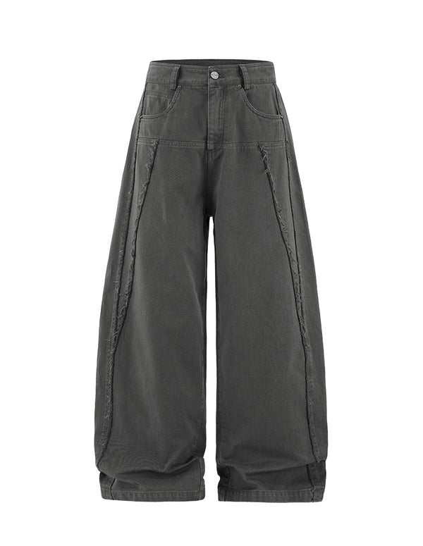 BAKYARDER Vintage Frayed Distressed Barrel-Leg Casual Pants