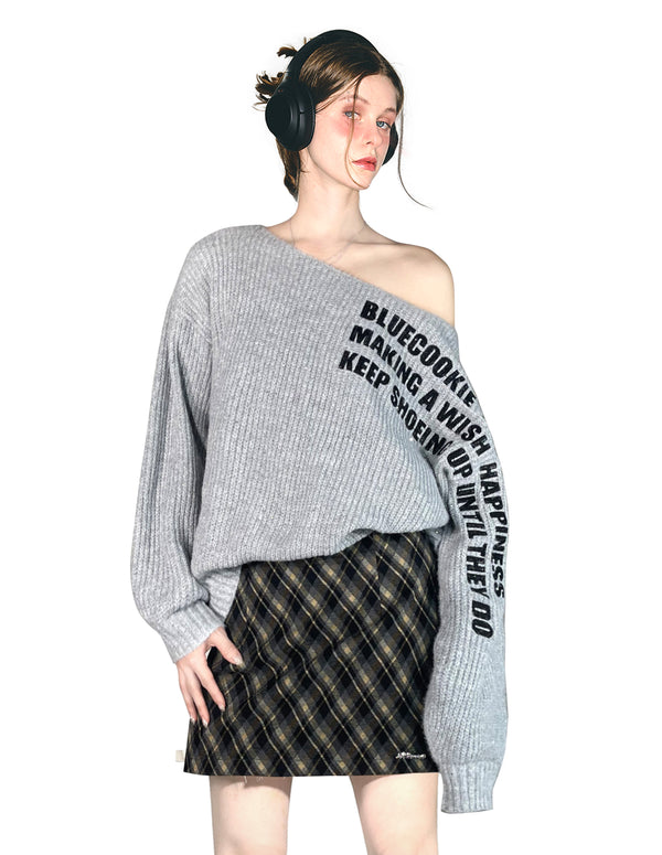 BAKYARDER Loose Fit Letter Sweater