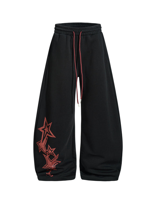BAKYARDER Star Print Drawstring Barrel-Leg Casual Pants