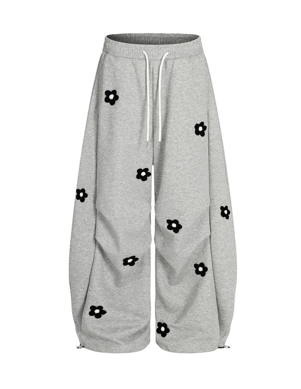 BAKYARDER Vintage Floral Embroidered Pleated Barrel Sweatpants