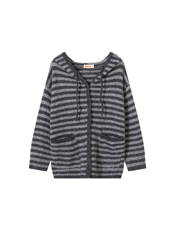 BAKYARDER Vintage Color‑Block Striped Hooded Cardigan