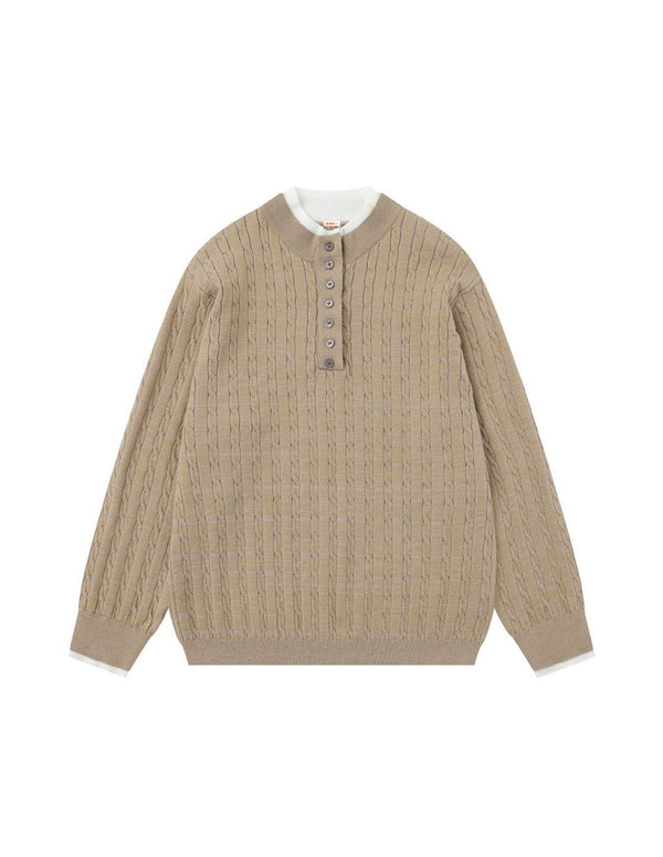 BAKYARDER Cable Knit Henley Faux Two-Piece Sweater