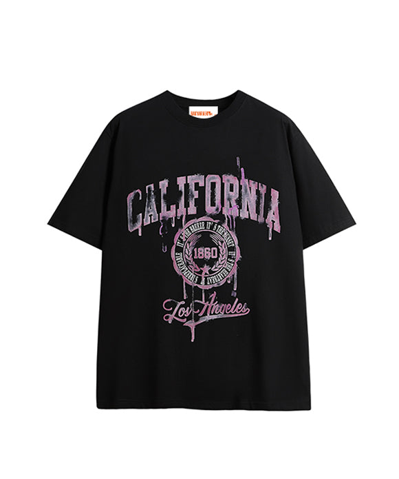 BAKYARDERレトロインスタイルレタープリントラウンドネックTシャツ