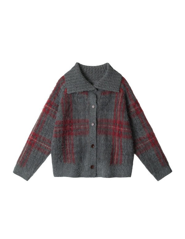 BAKYARDER Vintage Contrast Plaid Lapel Cardigan Sweater