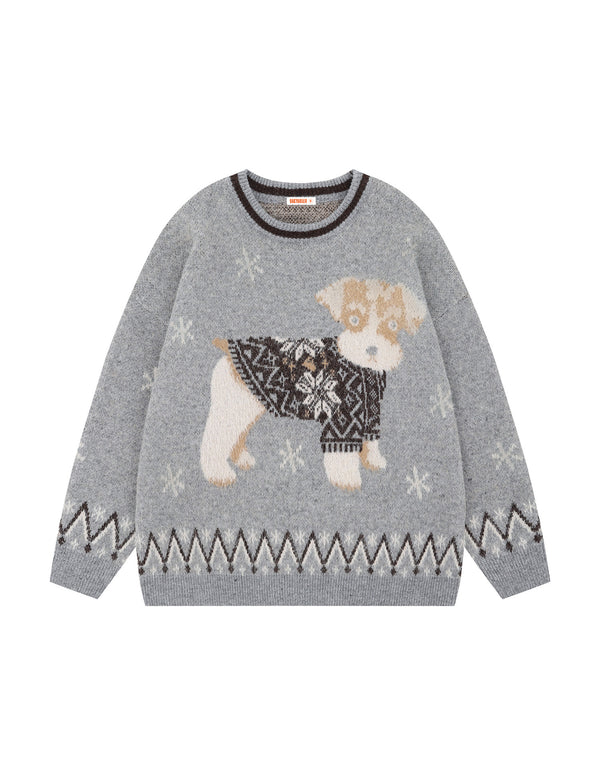 BAKYARDER Vintage Jacquard Dog Pullover Sweater