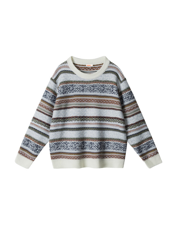 BAKYARDER Vintage Color-Block Striped Crewneck Sweater