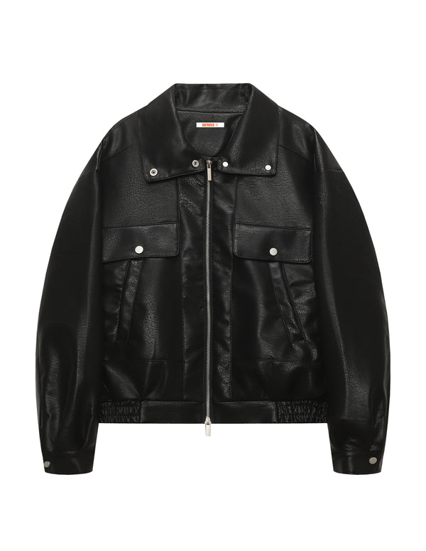 BAKYARDER Vintage Lapel Moto PU Leather Jacket