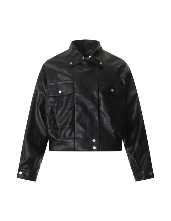 BAKYARDER Vintage Multi-Pocket Cropped Workwear Leather Jacket