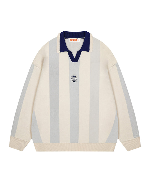 BAKYARDER Preppy Striped Polo Sweater