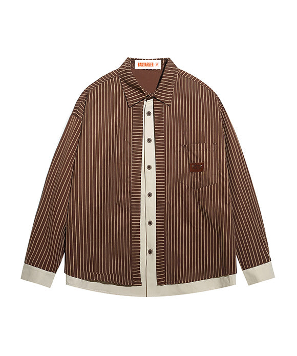 BAKYARDER Vintage Striped Color-Block Shirt