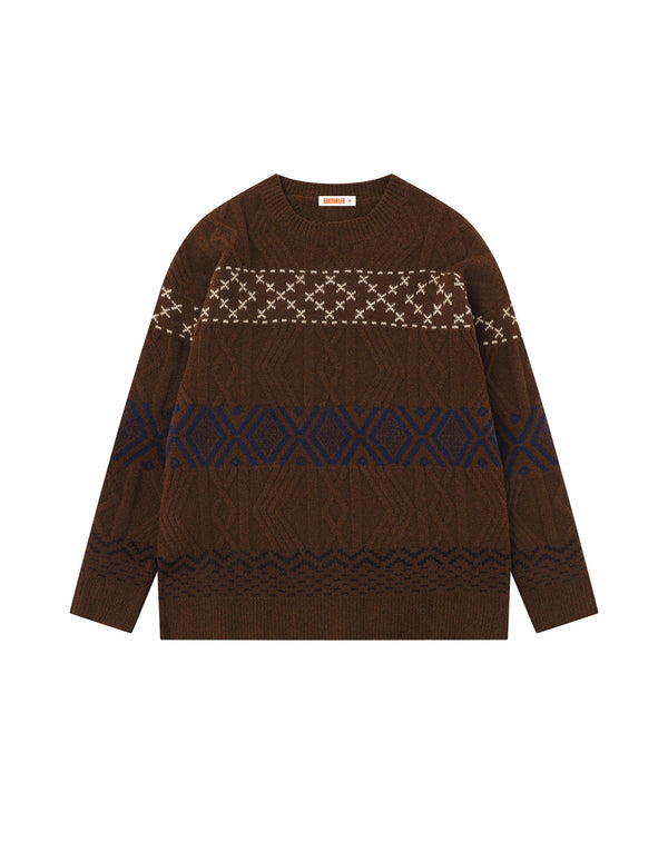 BAKYARDER Vintage Jacquard Design Crew Neck Sweater