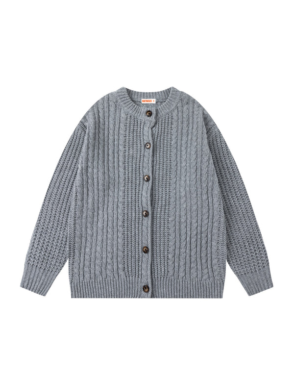 BAKYARDER Cable Knit Crewneck Cardigan Sweater