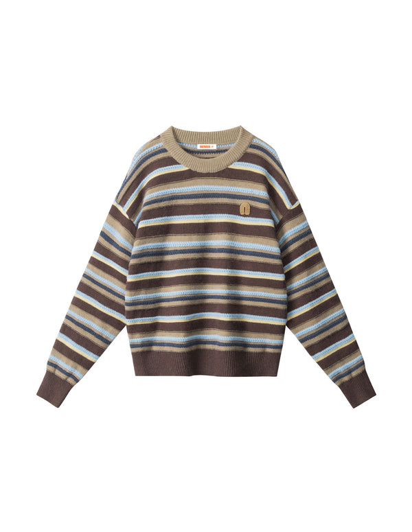 BAKYARDER Vintage Striped Color-Block Crewneck Pullover Sweater