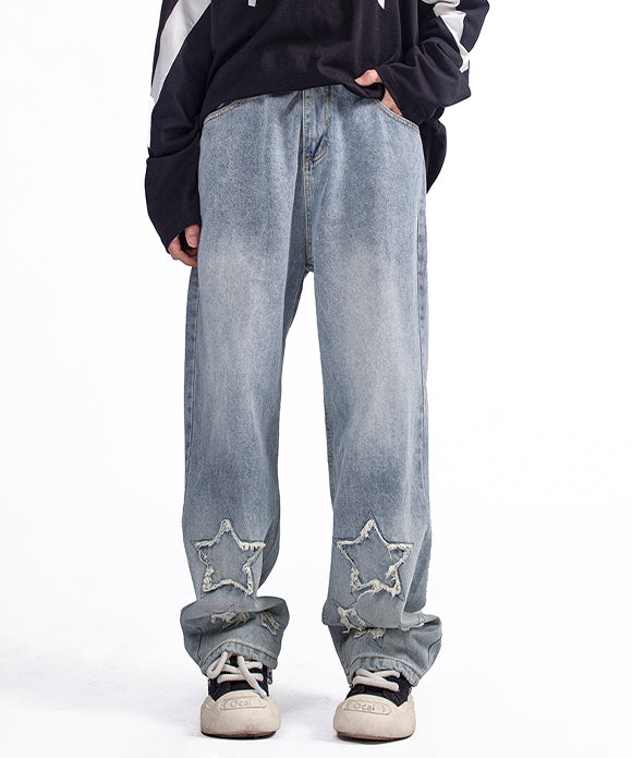 BAKYARDER High Street Star Embroidered Distressed Jeans