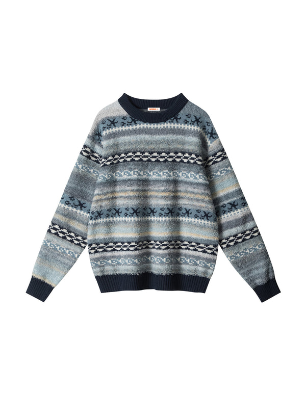 BAKYARDER Vintage Jacquard Color-Block Crewneck Sweater