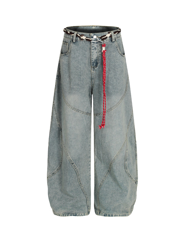BAKYARDER Vintage Chain-Paneled Deconstructed Barrel Jeans