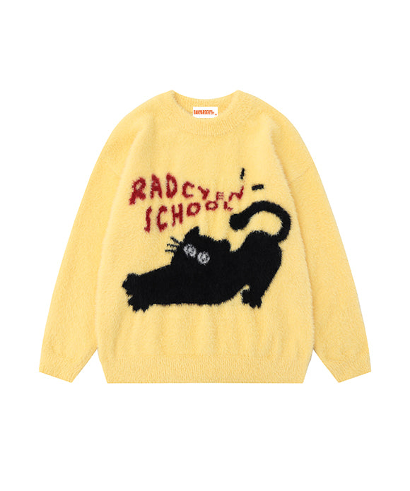 BAKYARDER Vintage Cat Plush Sweater