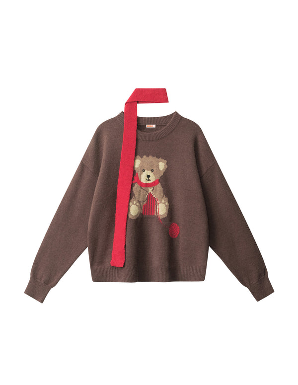 BAKYARDER Vintage Bear Jacquard Scarf Sweater