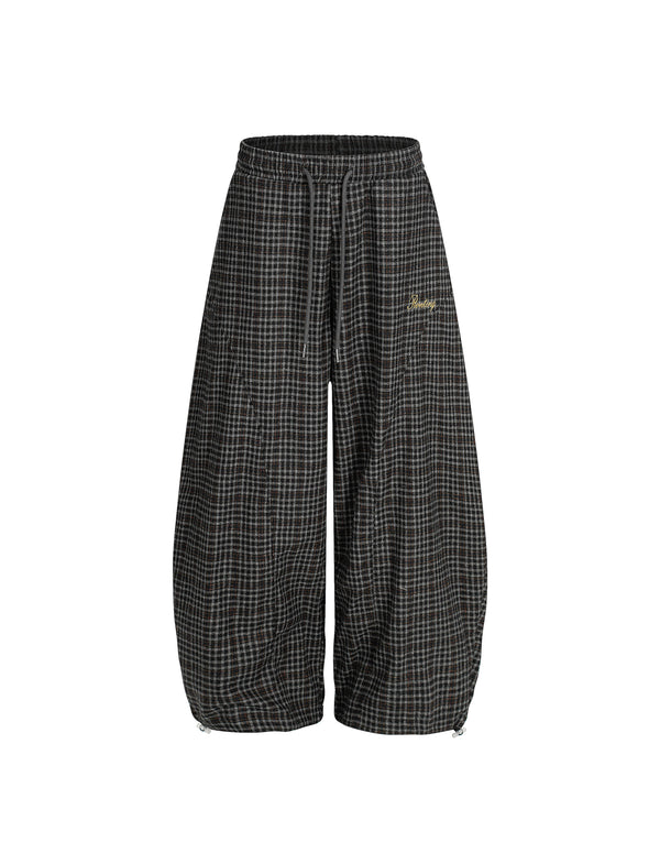 BAKYARDER Vintage Plaid Embroidered Letter Barrel Pants