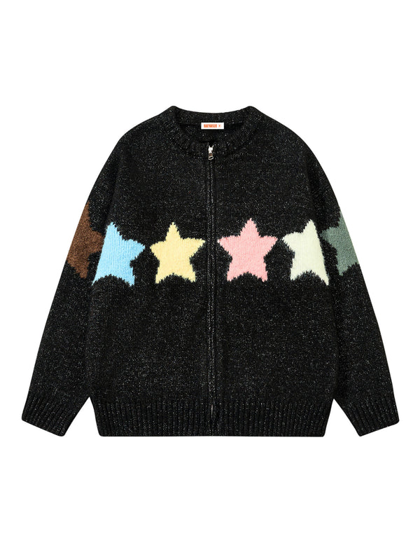 Cardigan con cerniera in jacquard a stelle colorate vintage BAKYARDER