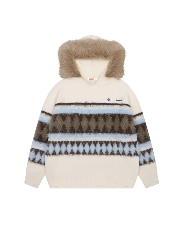 BAKYARDER Vintage Jacquard Hooded Pullover Sweater