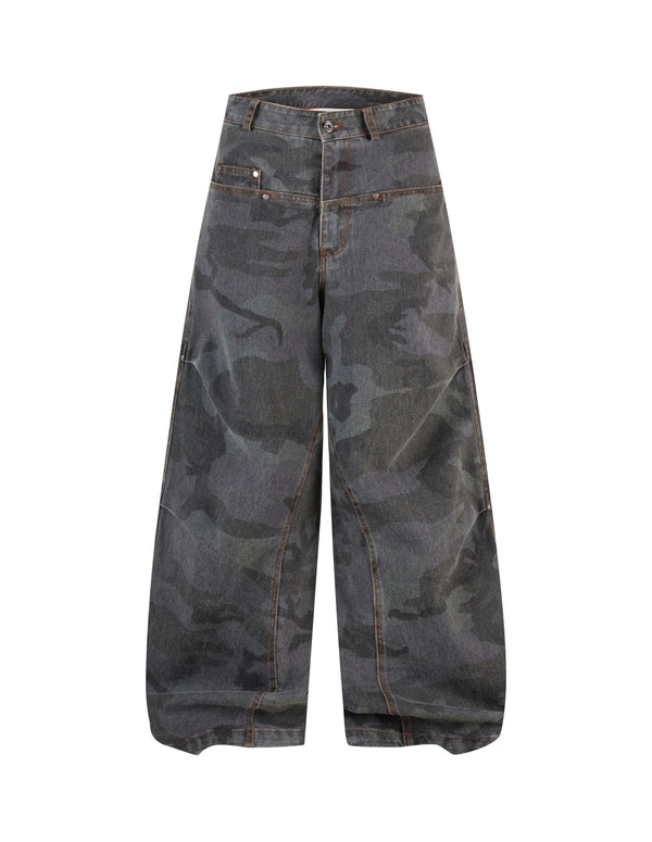BAKYARDER Vintage Camo Wide-Leg Cargo Barrel Pants
