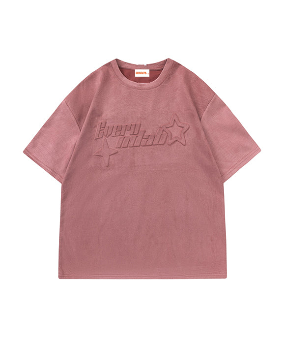 BAKYARDER Simple Letter Embossed Suede Tee