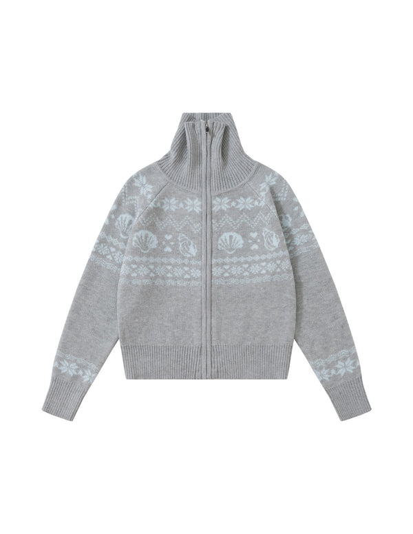 BAKYARDER Vintage Jacquard Turtleneck Zip Cardigan