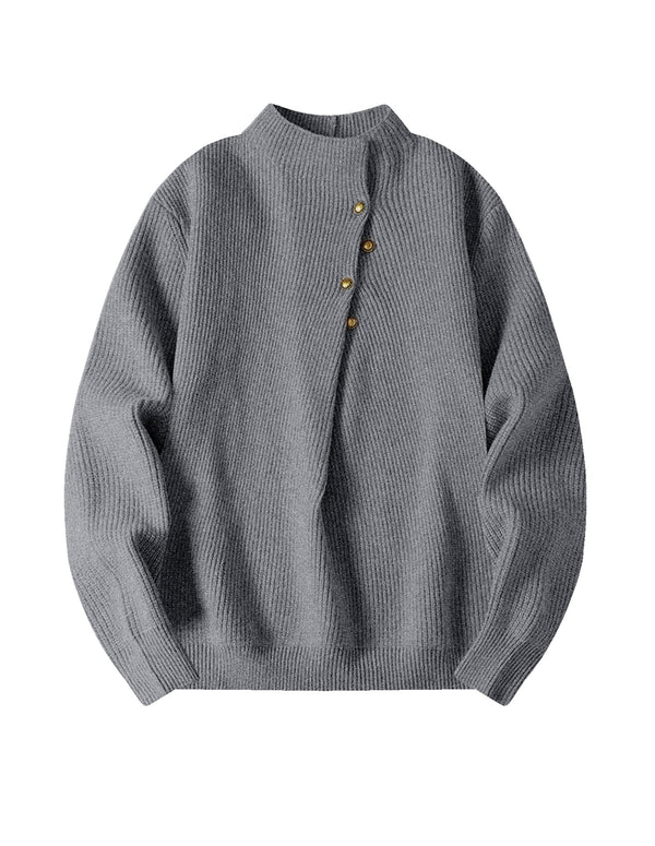 BAKYARDER Turtleneck Ribbed Sweaters Old Money Unisex Slim Fit Basic Button Sweater