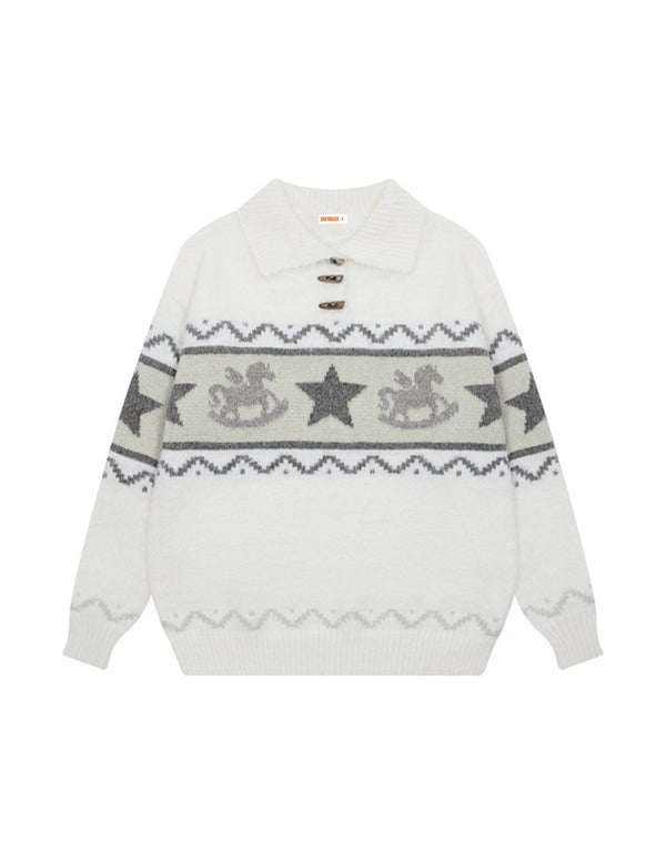 BAKYARDER Vintage Fair Isle Collared Sweater