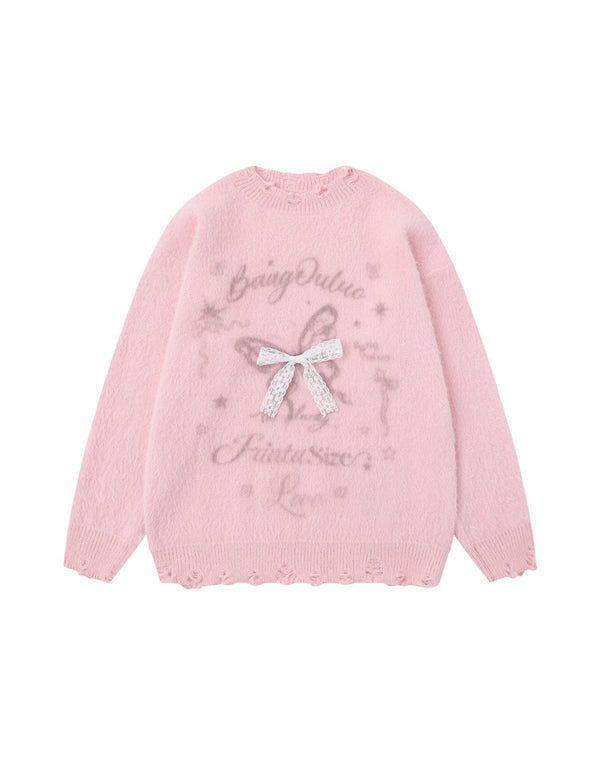 BAKYARDER 3D Bow Crewneck Pullover Sweater