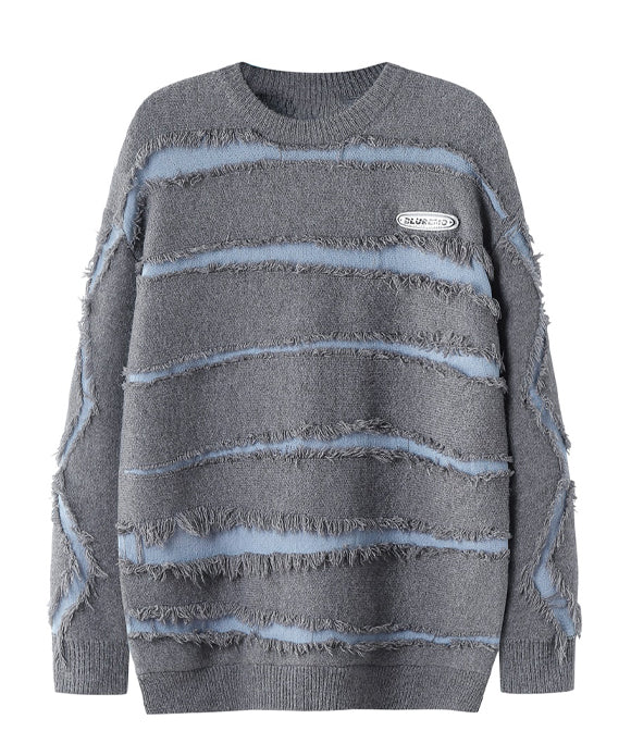 BAKYARDER Irregularly Cut Striped Sweater