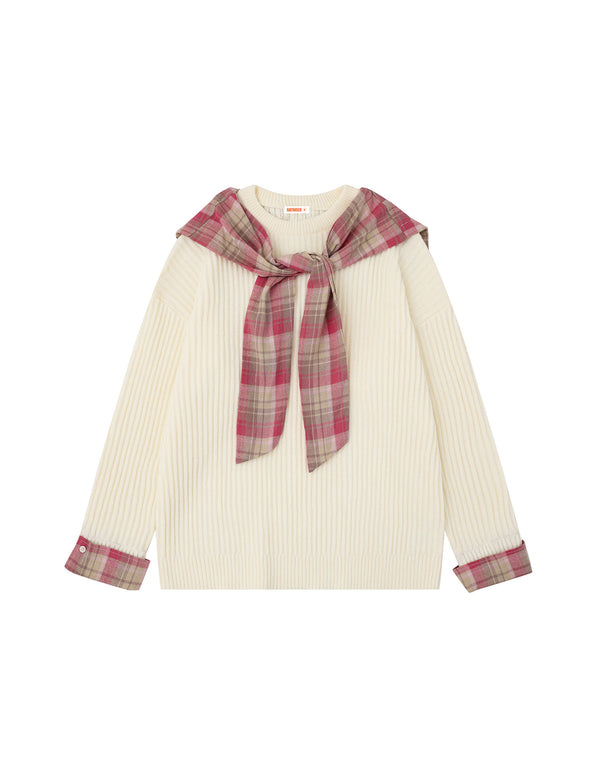 BAKYARDER Plaid Shawl Layered Pullover Sweater