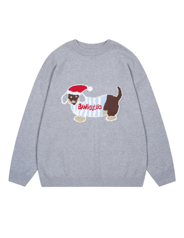 Pull col rond jacquard teckel BAKYARDER