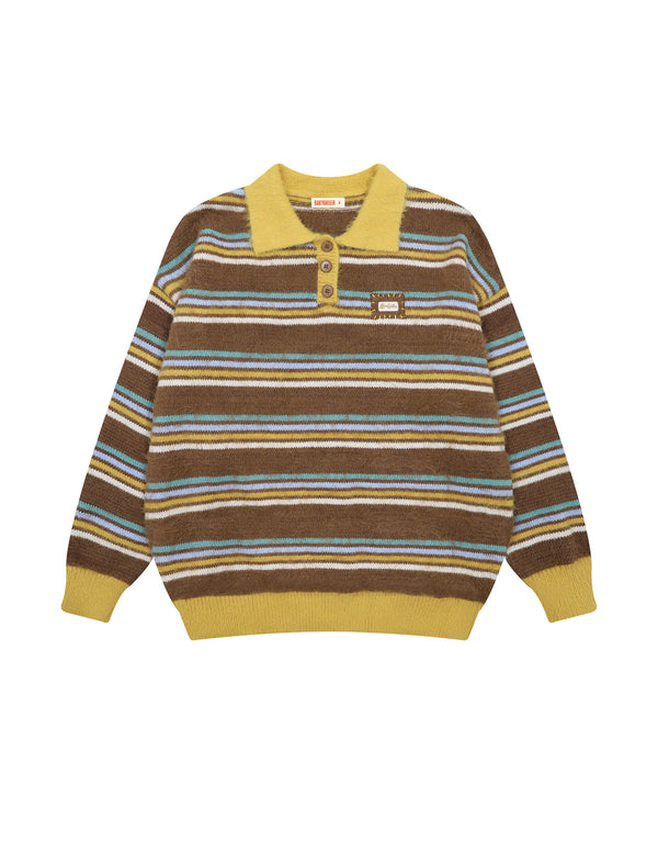 BAKYARDER Vintage Striped Pullover Sweater with Lapel Collar